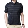 メンズポロ2024夏のポロシャツメンズストライプクールなTシャツストリートウェアカジュアルマレトップス服