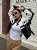 Rockmore Pu Leather Jackets Streetwearブラックホワイトコントラスト秋のファッショントリミングコート女性用Y2Kカジュアルジッパーアウター240112
