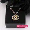 Pendant Necklaces Luxury Designer Brand Double Letter Pendant Necklaces Chain 18K Gold Plated Pearl Crysatl Rhinestone Sweater Long Newklace for Women Wedding Jew