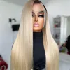 180density Brazilian Straight Blonde Human Hair Lace Front Wig Ombre 금발 13x4 투명 레이스 전면 가발 합성 클로저 가발