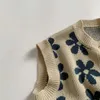 Pulôver novo outono bebê malha colete retro flor sem mangas vestuário crianças cardigan para meninas menino camisola crianças roupas de bebê roupasl2401