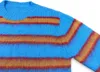 Pulls pour hommes Splice Couleurs Stripe Bleu Tricot Mohair Pull Hommes Femmes Top Qualité Mode Couples Sweatshirts Unisexe