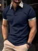 Summer Men's Casual kortärmad polo skjorta kontor modeprint krage t-shirt mäns andas polo skjorta herrkläder 240111