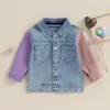 Jassen 1-5Y Kinderen Denim Jas Peuter Contrasterende Kraag Lange Mouw Revers Button Down Jassen Jongens Meisjes Lente Herfst Kleding Bovenkleding