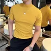 Men's T Shirts Autumn Winter Half High Neck Short Sleeve T-shirt Korean Slim Fit Solid Color Bottom Shirt Casual Cotton Elastic T-shirts