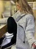 Giacca in lana con risvolto in tweed grigio con bottoni larghi bomber oversize a maniche lunghe casual streetwear top trench 2024 240112