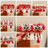 Hair Accessories Awakened Lion Children Red Hairpin Dragon Embroidery Chinese Year Headwear Cloth Tang Suit Clip Dance