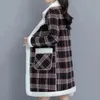 2024 Winter Neue frauen Winddicht Jacke Künstliche Kaschmir Wolle Mantel Plaid Dicken Samt Mittellange frauen Wolle Stoff mantel 240112