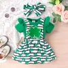 Ensembles de vêtements bébé fille 3 pièces tenues ensemble vert barboteuse Shamrock imprimé jupe à bretelles avec vêtements bandeau