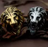 Sirius Mens 14K White Gold Vintage African Lion King Face Lion Head Ring for Men Women