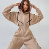 Women's Two Piece Pants Hoodie Jumpsuit Women Elegant Long Sleeve Warm Romper Female Overalls Zipper Pocket Playsuit Winter One Outfit