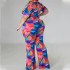 Perl Plus Size Gedrukt Gebogen Tweedelige Set Vrouwen Outfits Vakantie Single Breasted Toppants Pak Straat Bijpassende 240111