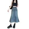 Women Denim Long Skirts Summer Vintage Skirt Side Split Korean Blue Jean 240112