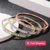 Bangle Luxe Top Fijn Merk Puur 925 Sterling Zilveren Sieraden voor Vrouwen Schroevendraaier Bangle Dun Ontwerp Rose Goud Diamanten Liefde Bangle Bruiloft Verloving Schroefarmband