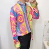 Herrklänningskjortor Fashion Luxury 3D Colorful Crown Blossom Leisure Long Sleeve Man Shirt Brand Western Style Classic Tops