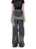 Women Star Stitching Tassel Pants American Retro High Street Jeans Loose Wide Leg Pants Trendy Punk Y2K Pants 240111