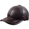 Ball Caps Male Genuine Leather Hat Adult Cowhide Baseball Cap Adjustable Quinquagenarian Earmuffs Thick Warm Peaked B-7290