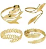 PiecesSet Arm Bracelet For Women Girls Gold Color Mental Open Upper Bangle Simple Adjustable Armlet Armband Set3259284
