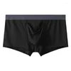 Cuecas juventude u convexo bolsa boxer shorts para homens gelo seda fina respirável arma ovo split aberto roupa interior sexy bottom aro calças