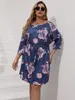 Plus Size Dresses Finjani Women's Casual Dress Floral Print Flutter Sleeve Surplice Neck Elastic Nipped Waist Layered Midi