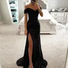 Casual Kleider Frauen Elegante High Slit Cocktails Kleid Dame Party Bankett Schlank Pailletten Maxi Sexy Slash Neck Glitter Boden-länge