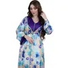 Ethnic Clothing 2024 Summer Autumn Muslim Elegant Women Long Sleeve V-neck Polyester Printing Abaya Fashion Dresses Dress