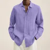 Camisas para hombre, tops informales de lino y algodón, blusas de manga larga de Color sólido para primavera y verano, ropa superior masculina de un solo pecho 240112