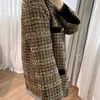 Women Tweed Plaid Jacket Autumn Winter O-Deictons Buttons High Street Chic Scarning Fashion Design Trendy Sytlish Casual S 240111