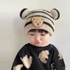 Cartoon Stripe Bear Baby Beanie Cap Orelhas Bonitos Infantil Chapéu De Malha Coreano Inverno Quente Crianças Crochet Chapéus Criança Meninas Meninos Bonnet 240111