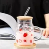 Vinglas med kreativ jordgubbsglaskopp med lock söta kvinnor sommar stor kapacitet student vatten internet kändis kontor mjölk