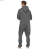 Heren Jeans Effen Kleur Nachtkleding Kigurumi Capuchon Pyjama Sets Voor Volwassen Mannen Pyjama Herfst Winter Warme Pyjama Overall SuitsL240111