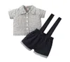 Kleidungssets 2PCS Set Born Baby Boy Kurzarm Kariertes Hemd Tops Hosenträger Shorts Buttom Outfits Little Gentleman Kleidung7516930