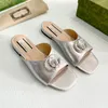 Designer Slides Dames Dubbele Slide Sandaal Zwart Lederen Slipper Huis Muilezel Platte Zwembad Sliders Zomer Strand Slippers Casual Mode