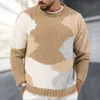 Hochwertiger Strickpullover für junge Herren, kontrastierender Jacquard-Pullover für Frühling und Herbst, dicker Nadelpullover, Basispullover