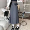 Korean Style High Waist Suit Long Skirt Women Elegant Double Belt Midi Skirts Woman Y2k Pleated Black Gray A Line Faldas Mujer 240112