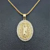 Virgin Mary Pendant Necklace 14K Yellow Gold Women Christian Jewelry Lady of Guadalupe Miraculous Oval Madonna Halsband