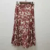 Rokken Dames Midi Jupe 2024 Lente Zomer Bloemen Gedrukt Hoge Taille Slank Casual Ruches Of Geplooide Top Met Korte Mouwen