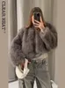 Kobiety ciepłe puszyste faux futra przycięta płaszcz z kurtką luźne z długim rękawem szyiła żeńska swoboda zimowa moda dama streetwear płaszcza 240111