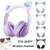 Headphones Newest STN28 Wireless Headset Cat Ear 5.0 Bluetooth Headphones LED Flashing Light Sports and Leisure Earphones for Kids Gift