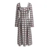 Casual Dresses Spring 2024 Women Contrast Color Plaid Sexy Elegant Party Dress Long Sleeve Ladies Vintage Robe Midi