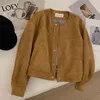 Suede Short Jacket Women Korean Camel Fashion Long Sleeve Flight Suit Harajuku Single Breasted Loose Tops Female Vintage Coats 240112