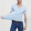 T-shirts pour hommes T-shirts d'été pour hommes T-shirts décontractés en soie glacée à séchage rapide Sexy mince sans couture hauts couleur unie élastique t-shirt chemise de fond