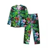 Mäns sömnkläder blommor lämnar Autumn Tropical Fes Fun Jungle Print Casual Oversize Pyjama Set Man långärmad hem Grafisk nattkläder