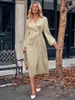 Casual Dresses Dress Autumn And Winter For Women Button Front Chain Adornment Wrap Solid Luxurious V-neck Long Sleeve