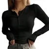 Женские блузки Мягкие удобные женские топы из полиэстера Элегантная блузка-пуловер с круглым вырезом и длинными рукавами с пуговицами, облегающая осень