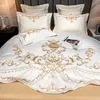 Luxury Gold Royal Embroidery Satin and Cotton Bedding Set Smooth Double Däcke Cover Comporter Pillowcases 240112