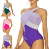 Maillots de bain pour femmes Sexy une épaule contraste couleur plage vacances short de course blanc haut de bikini maillot de bain allaitement