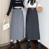 Korean Style High Waist Suit Long Skirt Women Elegant Double Belt Midi Skirts Woman Y2k Pleated Black Gray A Line Faldas Mujer 240112