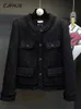 CJFHJE Oneck automne hiver Style coréen costume manteau femmes à manches longues noir simple boutonnage Plaid Cassic Tweed Blazers femme 240112