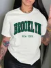 Brooklyn Letter Print Crew Neck Women T-shirt Casual Short Sleeve Drop Shoulder Top Tees Women's Clothing